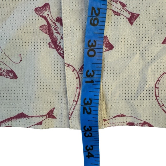 Croft Barrow Shirt Mens 2XL XXL Tall Quick Dry Fishing Vented AOP Bass Beige Red - Picture 9 of 11